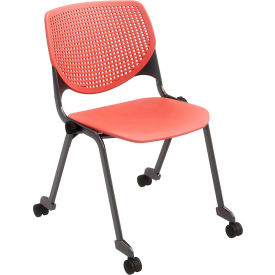 Kool Armless Stacking Chair with Casters, Polypropylene, Coral Seat/Black Frame