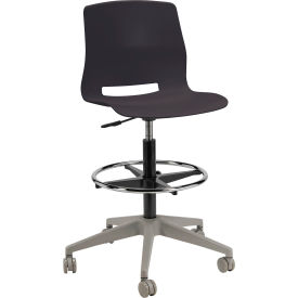Imme Stacking Drafting Stool with Casters, Polypropylene, Black Seat/Silver Frame