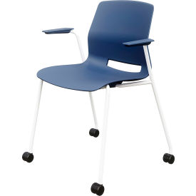 Imme Stacking Chair with Fixed Arms & Casters, Polypropylene, Navy Seat/White Frame