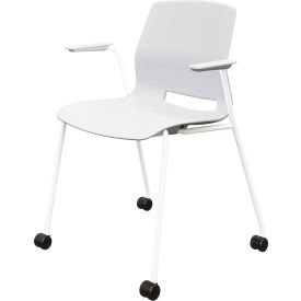 Imme Stacking Chair with Fixed Arms & Casters, Polypropylene, White Seat/Frame