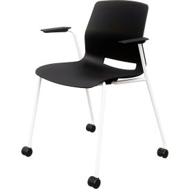Imme Stacking Chair with Fixed Arms & Casters, Polypropylene, Black Seat/White Frame