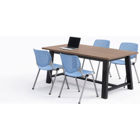 Midtown 72"x 36" Cafe Height Table, 4 Kool Chairs, Studio Teak Top/Periwinkle