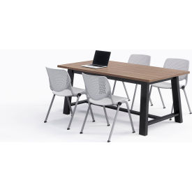 Midtown 72"x 36" Cafe Height Table, 4 Kool Chairs, Studio Teak Top/Light Gray