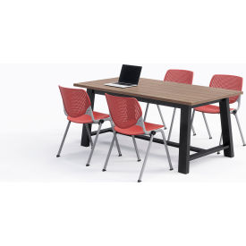 Midtown 72"x 36" Cafe Height Table, 4 Kool Chairs, Studio Teak Top/Coral