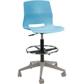 Imme Stacking Drafting Stool with Casters, Polypropylene, Sky Blue Seat/Silver Frame