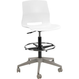 Imme Stacking Drafting Stool with Casters, Polypropylene, White Seat/Silver Frame