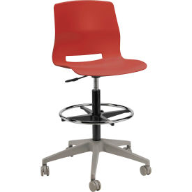 Imme Stacking Drafting Stool with Casters, Polypropylene, Coral Seat/Silver Frame