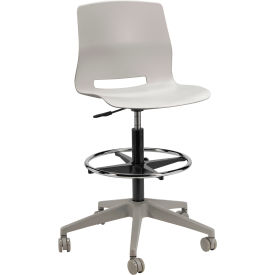 Imme Stacking Drafting Stool with Casters, Polypropylene, Light Gray Seat/Silver Frame