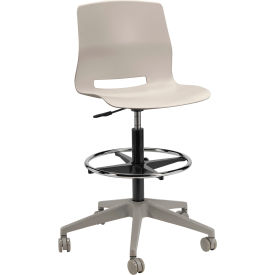 Imme Stacking Drafting Stool with Casters, Polypropylene, Moonbeam Seat/Silver Frame