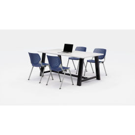 Midtown 72"x 36" Cafe Height Table, 4 Kool Chairs, Designer White Top/Navy