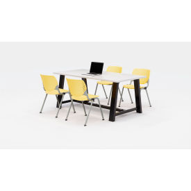Midtown 72"x 36" Cafe Height Table, 4 Kool Chairs, Designer White Top/Yellow