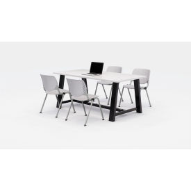 Midtown 72"x 36" Cafe Height Table, 4 Kool Chairs, Designer White Top/Light Gray