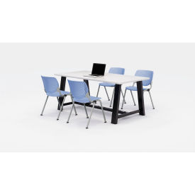Midtown 72"x 36" Cafe Height Table, 4 Kool Chairs, Designer White Top/Periwinkle