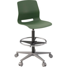 Imme Stacking Drafting Stool with Casters, Polypropylene, Slate Green Seat/Silver Frame