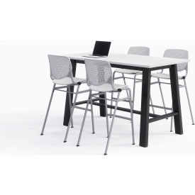 Midtown 72"x 36" Bistro Height Table, 4 Kool Chairs, Designer White Top/Light Gray