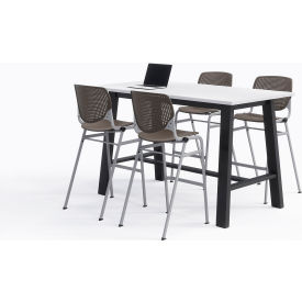 Midtown 72"x 36" Bistro Height Table, 4 Kool Chairs, Designer White Top/Brownstone