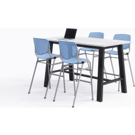 Midtown 72"x 36" Bistro Height Table, 4 Kool Chairs, Designer White Top/Periwinkle