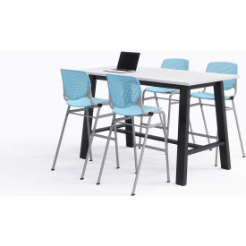 Midtown 72"x 36" Bistro Height Table, 4 Kool Chairs, Designer White Top/Sky Blue