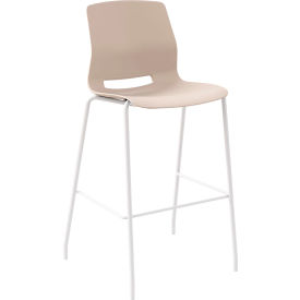 Imme Armless Stacking Bar Stool, Polypropylene, Moonbeam Seat/White Frame