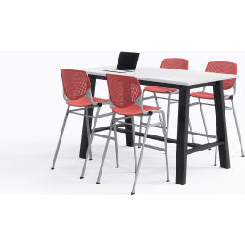 Midtown 72"x 36" Bistro Height Table, 4 Kool Chairs, Designer White Top/Coral
