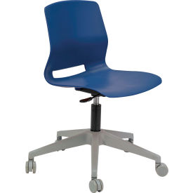 Imme Armless Stacking Task Chair with Casters, Polypropylene, Navy Seat/Silver Frame