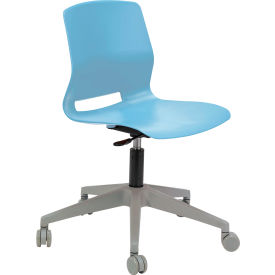 Imme Armless Stacking Task Chair with Casters, Polypropylene, Sky Blue Seat/Silver Frame