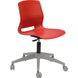 Imme Armless Stacking Task Chair with Casters, Polypropylene, Coral Seat/Silver Frame