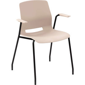 Imme Stacking Chair with Fixed Arms, Polypropylene, Moonbeam Seat/Black Frame