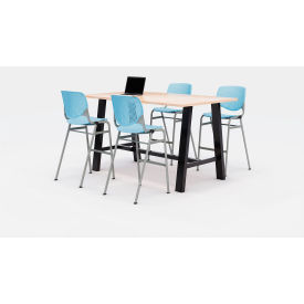 Midtown 72"x 36" Bistro Height Table, 4 Kool Chairs, Maple Top/Sky Blue