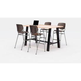 Midtown 72"x 36" Bistro Height Table, 4 Kool Chairs, Maple Top/Brownstone