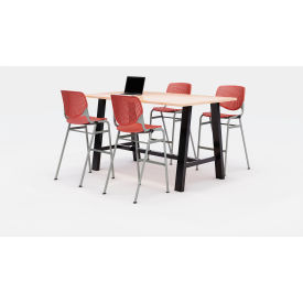 Midtown 72"x 36" Bistro Height Table, 4 Kool Chairs, Maple Top/Coral
