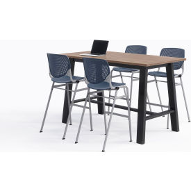 Midtown 72"x 36" Bistro Height Table, 4 Chairs, Studio Teak Top/Navy
