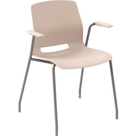 Imme Stacking Chair with Fixed Arms, Polypropylene, Moonbeam Seat/Silver Frame
