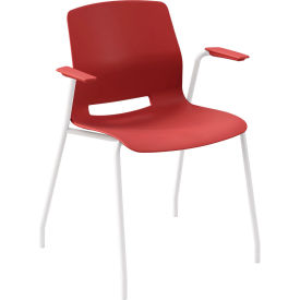 Imme Stacking Chair with Fixed Arms, Polypropylene, Coral Seat/White Frame