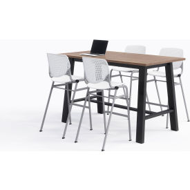 Midtown 72"x 36" Bistro Height Table, 4 Kool Chairs, Studio Teak Top/White