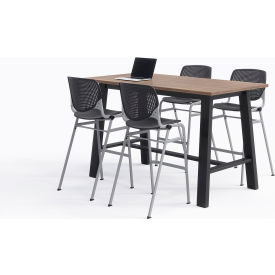 Midtown 72"x 36" Bistro Height Table, 4 Kool Chairs, Studio Teak Top/Black