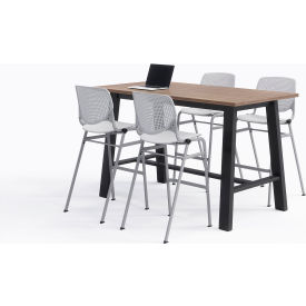Midtown 72"x 36" Bistro Height Table, 4 Kool Chairs, Studio Teak Top/Light Gray