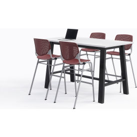Midtown 72"x 36" Bistro Height Table, 4 Kool Chairs, Designer White Top/Burgundy