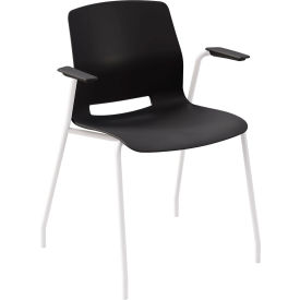 Imme Stacking Chair with Fixed Arms, Polypropylene, Black Seat/White Frame