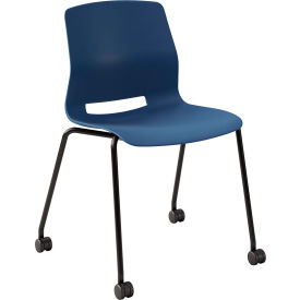 Imme Armless Stacking Chair with Casters, Polypropylene, Navy Seat/Black Frame