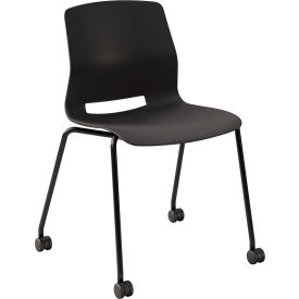 Imme Armless Stacking Chair with Casters, Polypropylene, Black Seat/Frame
