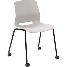 Imme Armless Stacking Chair with Casters, Polypropylene, Light Gray Seat/Black Frame