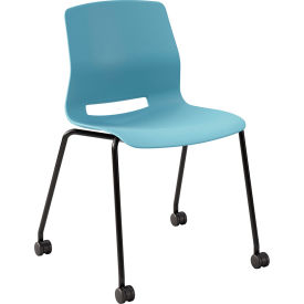 Imme Armless Stacking Chair with Casters, Polypropylene, Sky Blue Seat/Black Frame