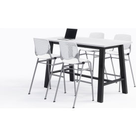 Midtown 72"x 36" Bistro Height Table, 4 Kool Chairs, Designer White Top/White