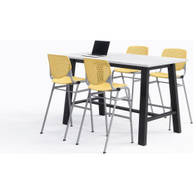 Midtown 72"x 36" Bistro Height Table, 4 Kool Chairs, Designer White Top/Yellow