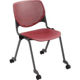 Kool Armless Stacking Chair with Casters, Polypropylene, Burgundy Seat/Black Frame