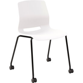 Imme Armless Stacking Chair with Casters, Polypropylene, White Seat/Black Frame
