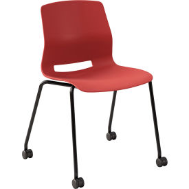 Imme Armless Stacking Chair with Casters, Polypropylene, Coral Seat/Black Frame
