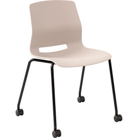 Imme Armless Stacking Chair with Casters, Polypropylene, Moonbeam Seat/Black Frame