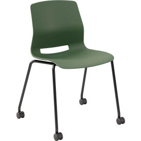 Imme Armless Stacking Chair with Casters, Polypropylene, Slate Green Seat/Black Frame
